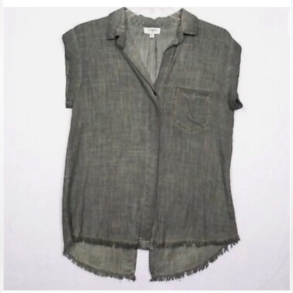 NWT Umgee Army green Linen blend Cuffed Sleeve Button Up Top Size Medium